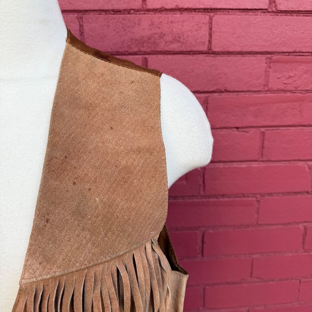 Vtg Mona Mode Suede Fringe Vest Womens Medium Brown Western Boho Cowboy Hippie - Picture 2 of 10